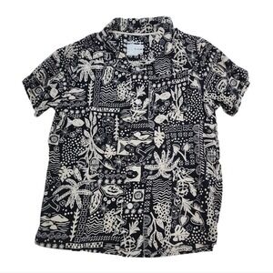 Cat & Jack Button Down Shirt Kids S 6/7 Black Tropical Beach Summer Vacation